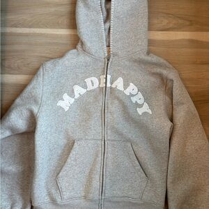 Madhappy Light Gray Zip Hoodie with White Logo